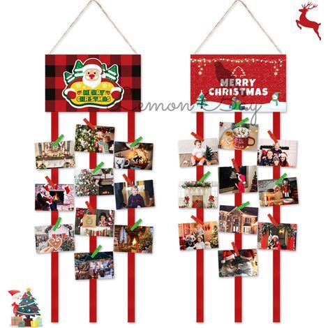 Weihnachtskartenhalter, Wand-Fotohalter aus Filz mit 40 Fotoklammern, Fotocollage-Dekoration, Bastelidee für Weihnachtskartenfotos (1/5)