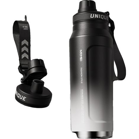 Botella de agua aislada de acero inoxidable, capacidad de 1 L, 1,0 L-a, 700 ml NEGRO BLANCO (1/2)
