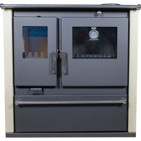 Cocina de Leña Verso CS Plus – 7,7 kW  Placa Superior Metálica, Paneles Laterales Color Avorio y Diseño Funcional (1/5)