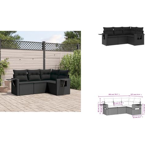Salon de jardin 4 pcs avec coussins noir résine tressée - Ensemble Salon De Jardin - Meuble Extérieur - Résine Tressée - Rotin Synthétique - Mobilier De Jardin (1/3)