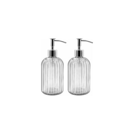 Memkey – Set di 2 dispenser di sapone in vetro, 400 ml – Ricaricabili con pompa – Design trasparente e antiscivolo per cucina e bagno - Crezuo