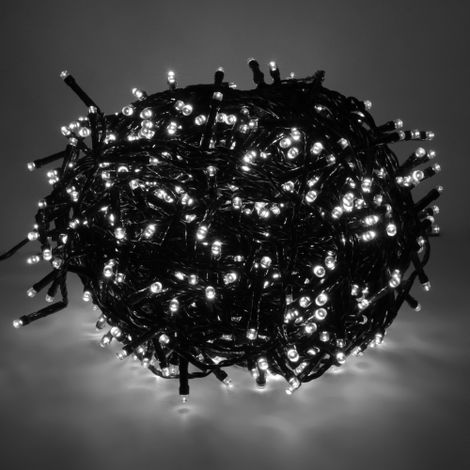 Luccika Home stringa catena 9 mt serie da 180 luci per albero di Natale a led bianco ghiaccio 31V cavo verde con 8 giochi di luce e memoria IP44 per uso esterno interno Bianco Ghiaccio 9 metri - 180 l (1/5)