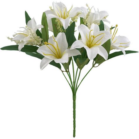 Bouquet De Lis Artificiel - 32 cm x 23 cm - 7 Têtes - Pour Mariage Décoration Intérieure Jardin - 1 Pièce (1/5)