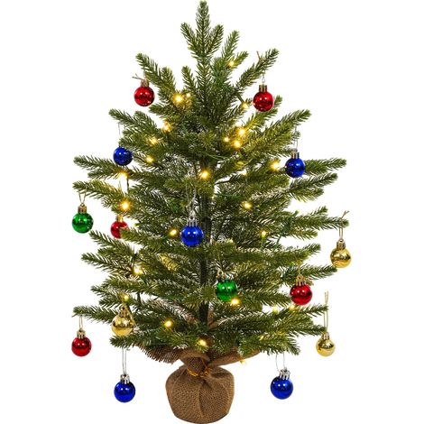 Petit Sapin de Noel, 60 cm Mini Sapin de Noel Lumineux PE, avec 18 Boules de Noël et 50 LED Guirlandes pour Bureau, Salon, Rebord de Fenêtre, Décoration de Noël de Bureau (1/5)