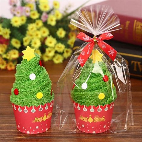 Toalla de mano navideña, 1 unidad. Decoración navideña única de Feliz Año Nuevo. Exquisita toalla con diseño de árbol de Navidad, muñeco de nieve, Papá Noel y pastel. Ideal para la decoración navideña (1/4)