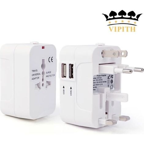 Adaptateur de voyage universel UK/Europe/US/Australie avec 2 prises USB - VIPITH (1/4)