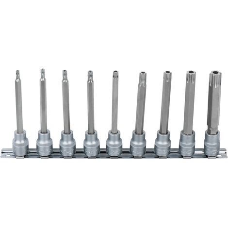 KS Tools 3/8 Bit-Stecknuss-Satz, lang, 9-tlg, TB20-TB60 mit Stirnlochbohrung