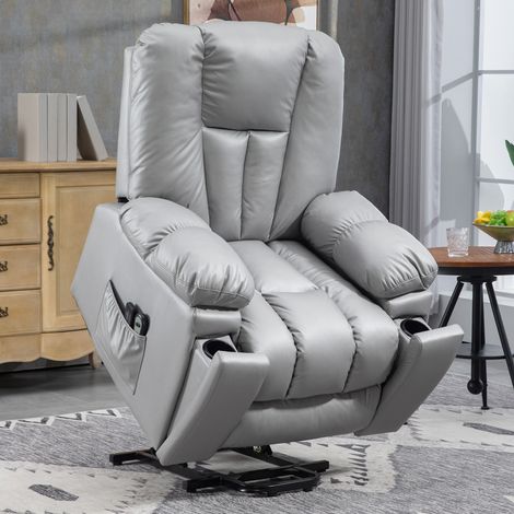 Fauteuil de massage inclinable, fauteuil pour seniors, télécommande, poches latérales, 94 cm x 96 cm x 106 cm, gris foncé (1/5)