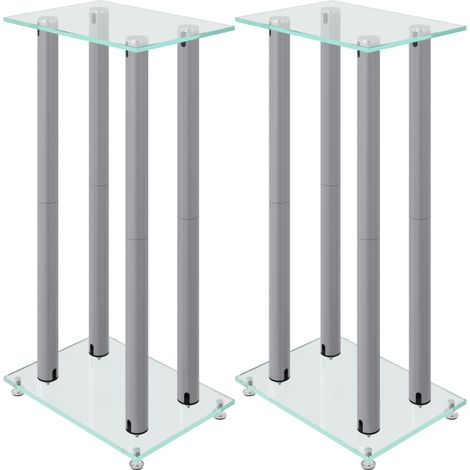 Supports de haut-parleurs 2 pcs argenté verre trempé 4 piliers (1/5)