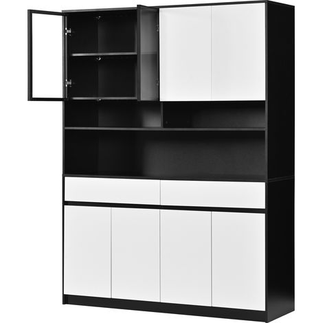 Aparador alto con iluminación LED, vitrina de MDF negra y blanca, 120 x 38 x 160 cm, MODENUIT (1/5)