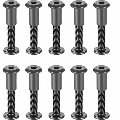 Boulons de Fixation de M6 x 35 mm avec Écrous Assortis Écrou de Manchon avec la Tête Ronde de Trou Hexagonal en Acier au Carbone Noir Convenant aux Sac ou Ceinture en Cuir，Lot de 10 (1/4)