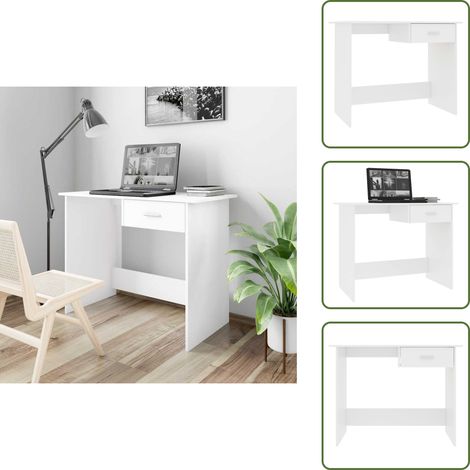 Bureau Blanc 100 x 50 x 76 cm Bois d'ingénierie - Bureau Blanc - Bureau Informatique - Meuble De Bureau - Bureau Compact - Bureau Design (1/5)