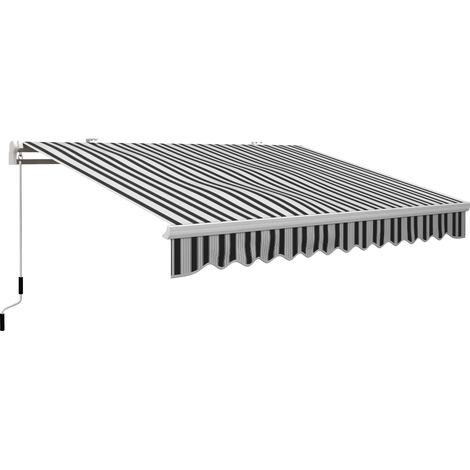Tenda da sole estensibile per esterni in alluminio e poliestere con manovella, 395 x 245 cm, blu e bianco