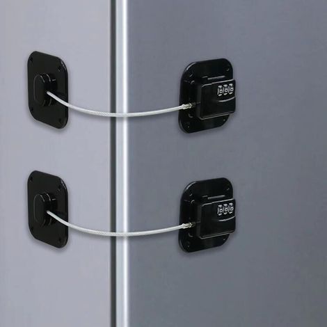 Lot de 2 Serrures Frigo avec Code - Noir - Cadenas Frigo pour Enfants - Adhésive Verrou de Réfrigérateur à Combinaison - Sécurité Bloque pour Porte Frigo Fenêtre Placards Armoires (1/4)