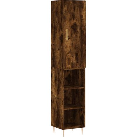 Buffet bahut commode armoire meuble de rangement organisateur cuisine salle de séjour salon haut 34,5 x 34 x 180 cm bois d'ingénierie marron