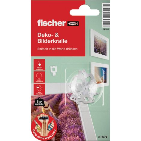 FISCHER 545953 KRALLE LOT DE 8 GRIFFES DE PHOTOS RÉUTILISABLES À DÉMONTER, ROUGE/BLANC (1/5)