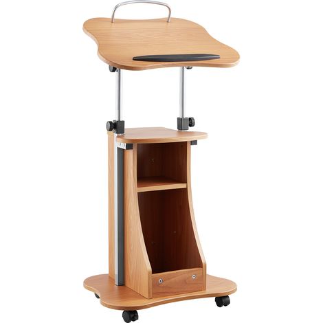 VEVOR Pupitre de Conference 110 cm, Podium en Bois, Lutrin pour Presentation avec Roulettes Verrouillables, Large Surface de Lecture et Espace de Rangement Ouvert, Hauteur et Angle Reglables, Bureau (1/5)