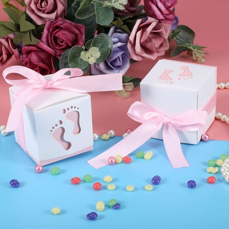50 boîtes à dragées de mariage de style européen en forme d'empreinte de pied de bébé, boîtes à dragées creuses, coffrets cadeaux de mariage, petites boîtes à dragées en forme d'empreinte de pied (1/5)