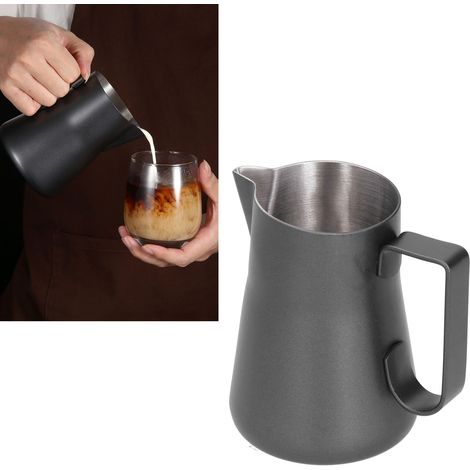 Tasse à latte art en acier inoxydable et téflon, tasse à café élégante, cafetière à latte art, tasse à latte art à long bec, 600 ml, noire