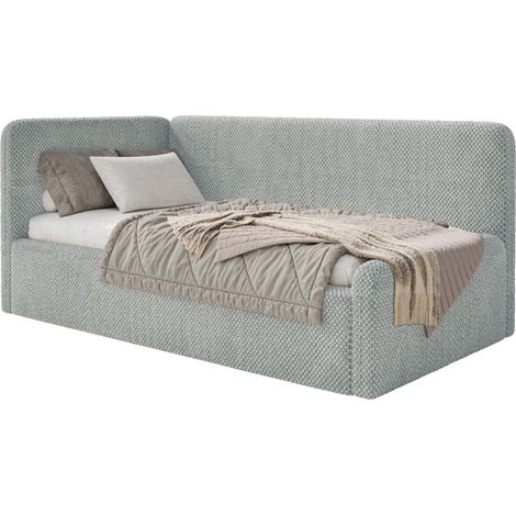 Selsey Fanko – Jugendbett 90x200 cm mit Matratze, Kopfteil links, Plüsch, Grau (1/5)