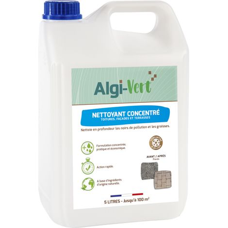 Nettoyant concentré à diluer 5 litres – Action efficace sur toitures, façades et terrasses – 20m² nettoyés par litre – SKU 195002 – Algimouss (1/2)
