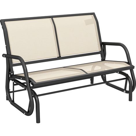 2-Sitzer-Gartenschaukelbank aus Metall und atmungsaktivem Netzgewebe, 120 x 70 x 85 cm, Beige