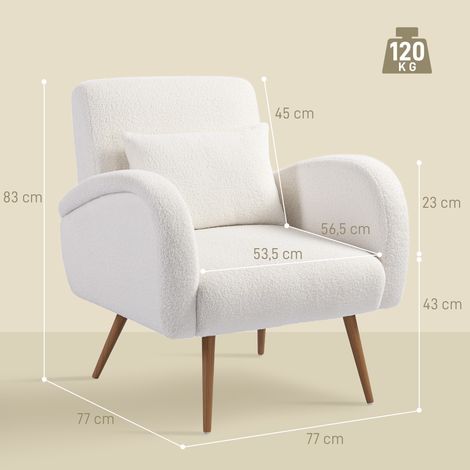 Fauteuil rembourré, revêtement polaire, coussin lombaire intégré, pieds en métal, fauteuil de lecture, blanc crème (1/5)