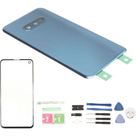 Coque arrière et vitre extérieure de remplacement pour Samsung Galaxy S10e, bleue (1/5)