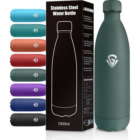 Gourde Isotherme 1L, Gourde Inox Double Paroi, sans BPA, Réutilisable, Bouteille Étanche, Bouteille D'eau pour Gym, Voyage, Outdoor, Camping (1/5)