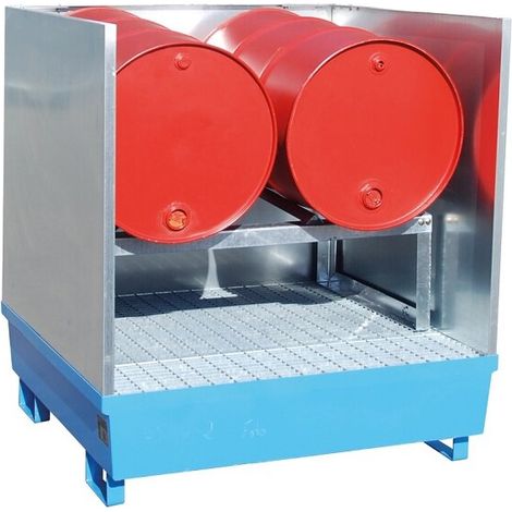 Auffangwanne Typ AS für 2 200-Liter Fass mit Fassauflage und Spritzschutzwand