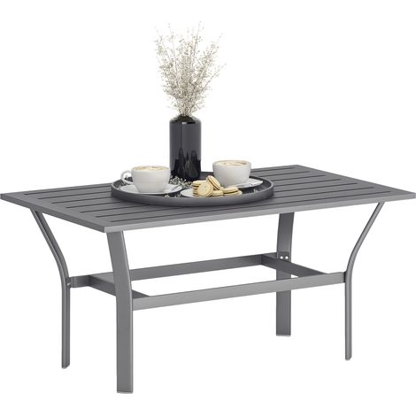 Beyamis Beistelltisch, Metall-Balkontisch mit Lattenrost, wetterfest, Couchtisch/Gartentisch, 91,5 x 55 x 45 cm, Dunkelgrau