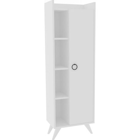 Colonne de salle de bain 1 porte 3 etagères bois blanc Vima 50cm (1/4)