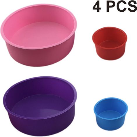 Moule à gâteau rond en silicone, lot de 4, 15 cm et 10 cm, antiadhésif, multicolore.