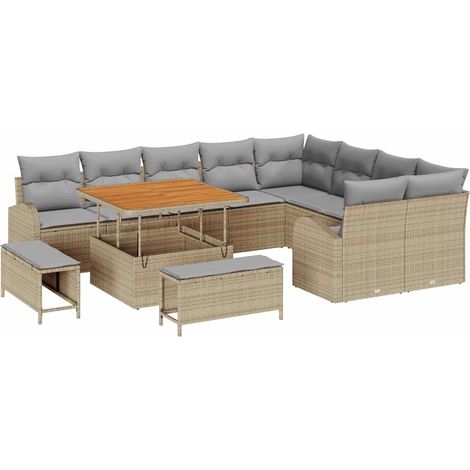 Maison Exclusive - Garten-Sofa-Set mit Kissen 12 pcs Beige und He
