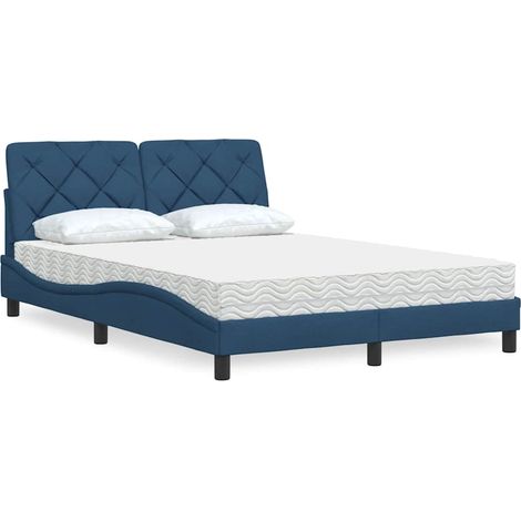 Bett mit Matratze Blau 140x190 cm Stoff