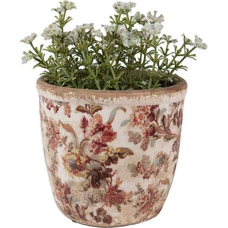 Pot de fleurs rose céramique beige 11x11x11cm