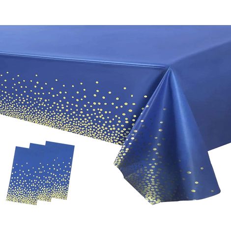 3 Pièces Nappe de Fête Bleu, Nappe en Plastique 137x274cm Couverture de Table de Confettis à Pois Gold Nappe de Table de Fête Rectangulaire pour Décorations d'anniversaire Mariage Noël Halloween (1/5)