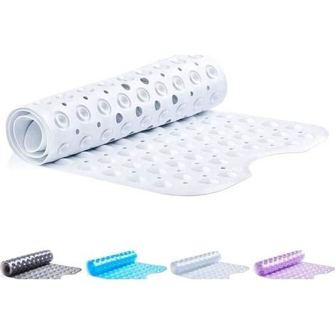 1 pièce Tapis de bain, antidérapant avec ventouses, anti-moisissure, blanc, 100x40 cm, pour baignoire et douche