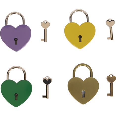 Cadenas Coeur Lot de 4 Teintes Variées Alliage Robuste Multi-Usage Portable Serrure Journal avec Clés pour Tiroir Valise Coffre (1/5)