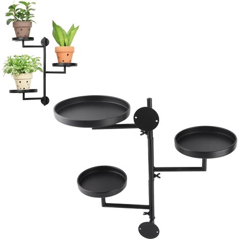 Support pour plantes fenêtre rotatif 3 étages en fer noir - Porte-fleurs mural suspendu intérieur pour décoration salon (1/5)