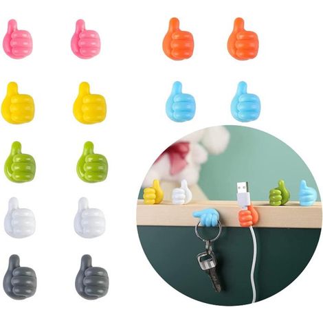 Lot de 14 crochets adhésifs muraux, crochets auto-adhésifs pour torchon, fixation murale sans perçage, crochet polyvalent à pouce pour cuisine, salle de bain, bureau, câbles (1/5)