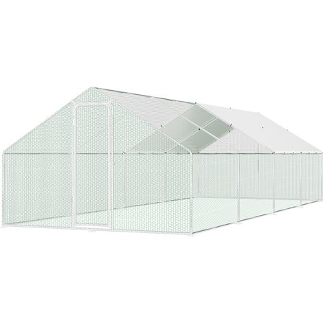 TolleTour Hühnerstall Hühnerhaus 3x8x2m Kleintierstall Freilaufgehege Kleintiergehege Voliere Freigehege Hühnerkäfig Geflügelstall Verzinkter Stahlrahmen mit Da