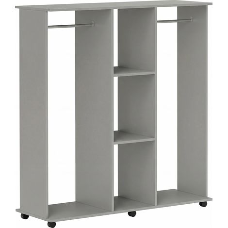 Armoire penderie mobile grise avec 6 roues, meuble de rangement en bois 120x40x128 cm (1/5)