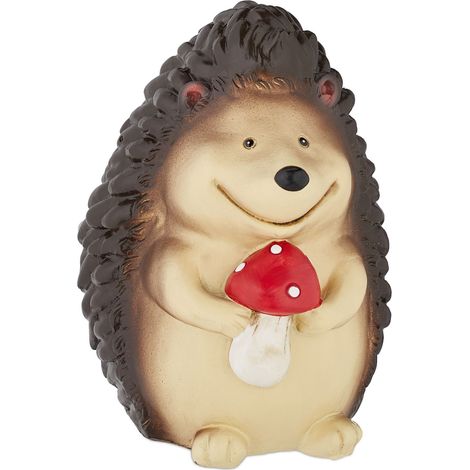 Relaxdays Garden Figure Hedgehog, Weatherproof Garden Decoration, HxWxD: 15 x 10.5 x 10.5 cm, Outside & Inside, Brown