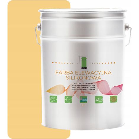 PINTURA DE FACHADA DE SILICONA AMARILLA, PERMEABLE AL VAPOR, 5 L, ANTIALGAS (1/5)