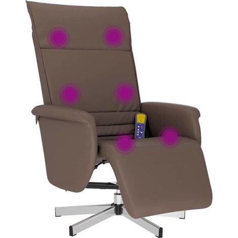 Fauteuil de massage inclinable en similicuir marron avec repose-pieds (1/5)