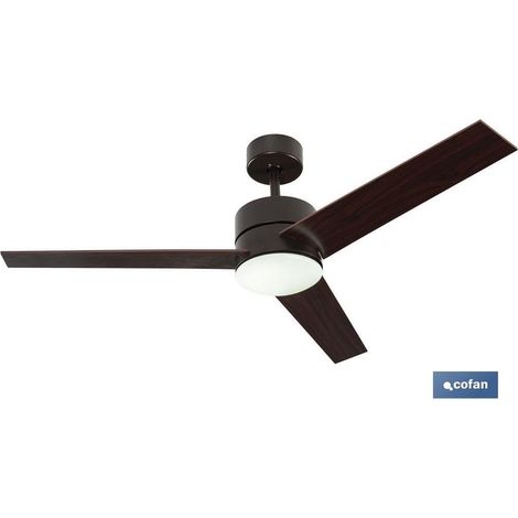 Weißer, dimmbarer LED-Deckenventilator (55 W, 3 CCT, 1800 lm), IP20, Ø 132 x 32–42 cm, Farbe Braun und Schwarz