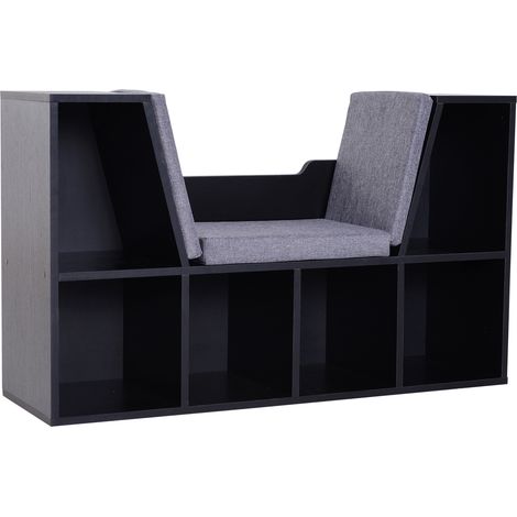 Bookcase Storage Shelf Cushioned Reading Seat, Cube Bookshelf Organizer for Bedroom Living Room, Black (1/5)