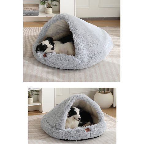 Zwei-in-Eins-Hundebett: Gemtliche Hundehtte + Decke, Gre L [105 x 85  cm] mit wasserdichtem Innenbezug Selbsterwrmendes Plschtier fr Border  Collies (braun)