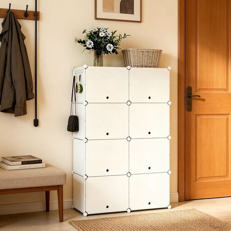 Mobile portascarpe modulare a 8 scomparti 94 x 36,5 x 144 cm, bianco HAVRYA (1/5)